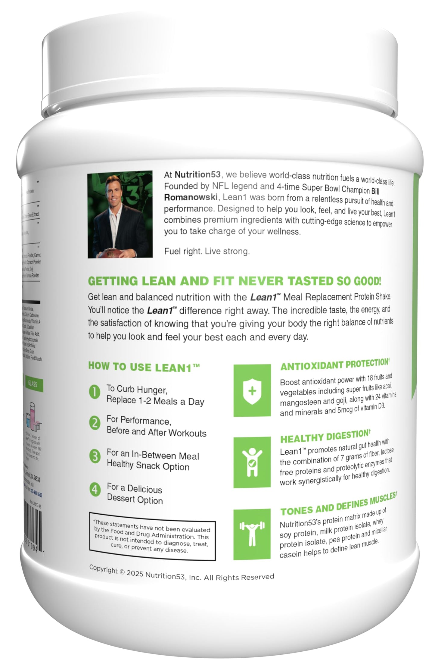 Lean1 Meal Replacement Protein Shake – Strawberry, 15 Servings | Vitamins, Digestive Support & Lean Muscle