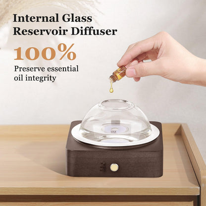 Lecdura Glass Essential Oil Diffuser 200ml - Glass Reservoir & Wood Base (Dark Brown)