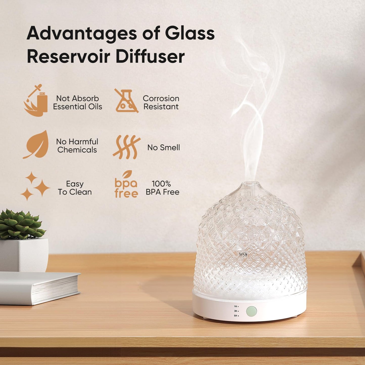 Lecdura Glass Diffuser 200ml – Ultrasonic Diffuser with Glass Reservoir & Auto-Off