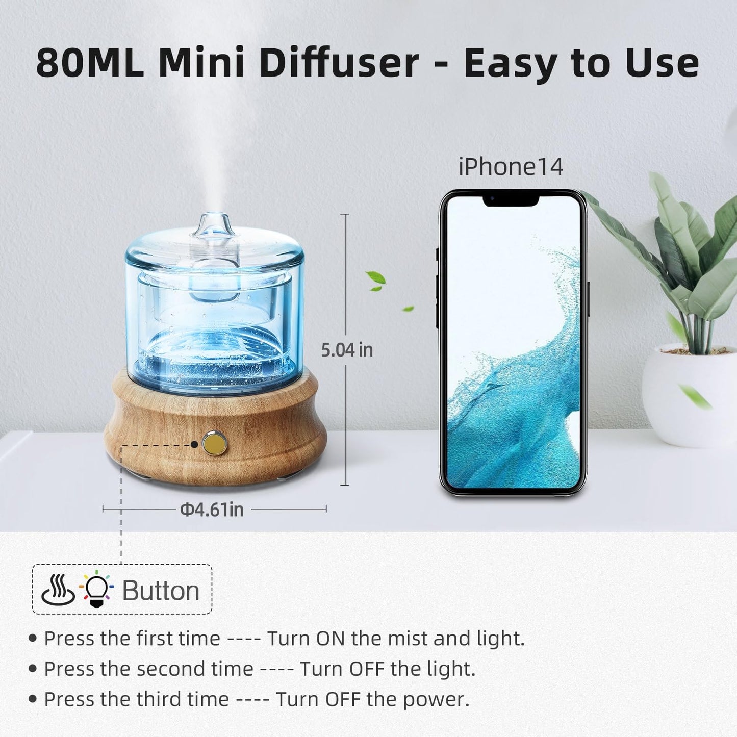 Lecdura Glass Essential Oil Diffuser 80ML – USB-C, Auto-Off, 7-Color Lights