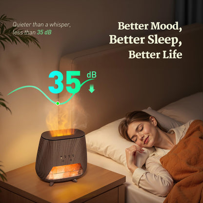 JJNJJN 200ml Wood Grain Essential Oil Diffuser – Himalayan Salt Lamp, Auto Off, 9-Color LED (Black)