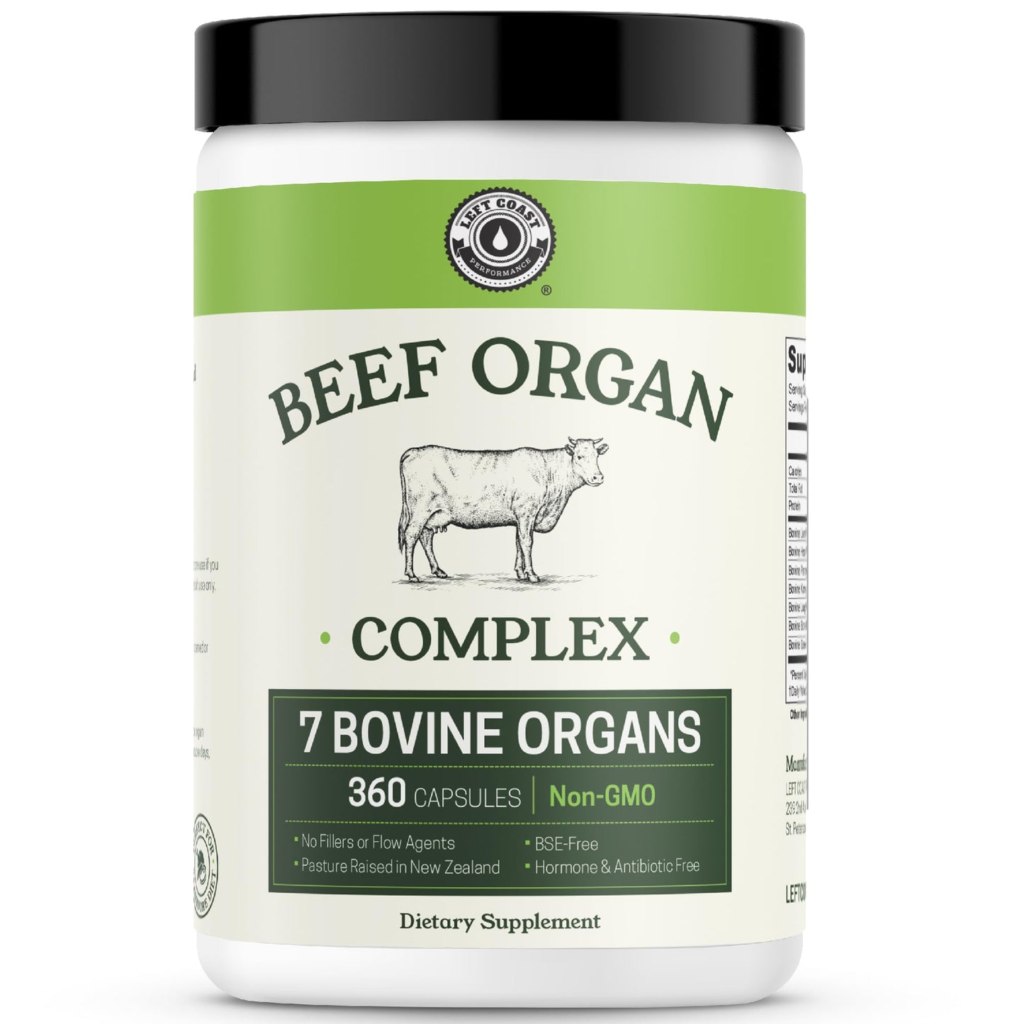 Left Coast Performance Beef Organ Complex | Grass-Fed NZ, 360ct, Non-GMO