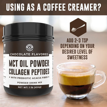 Left Coast Performance MCT Oil Powder with Acacia Fiber & Collagen Peptides – Sugar-Free Keto Chocolate Creamer, 16 oz