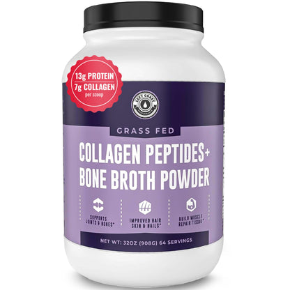 Left Coast Performance Collagen Bone Broth Powder – Grass-Fed, Unflavoured, 2lb (64 Servings)