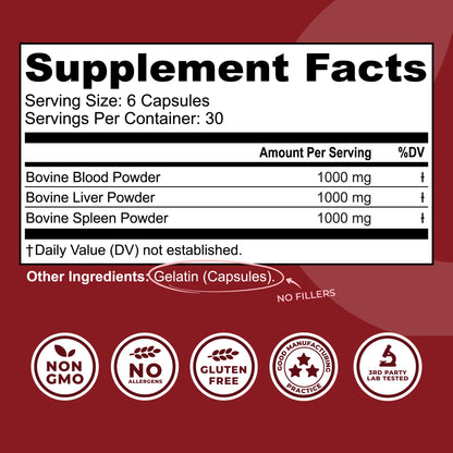 Left Coast Performance Grass-Fed Bovine Blood & Beef Liver Supplement – NZ Pasture Raised, Freeze-Dried, 180 Capsules