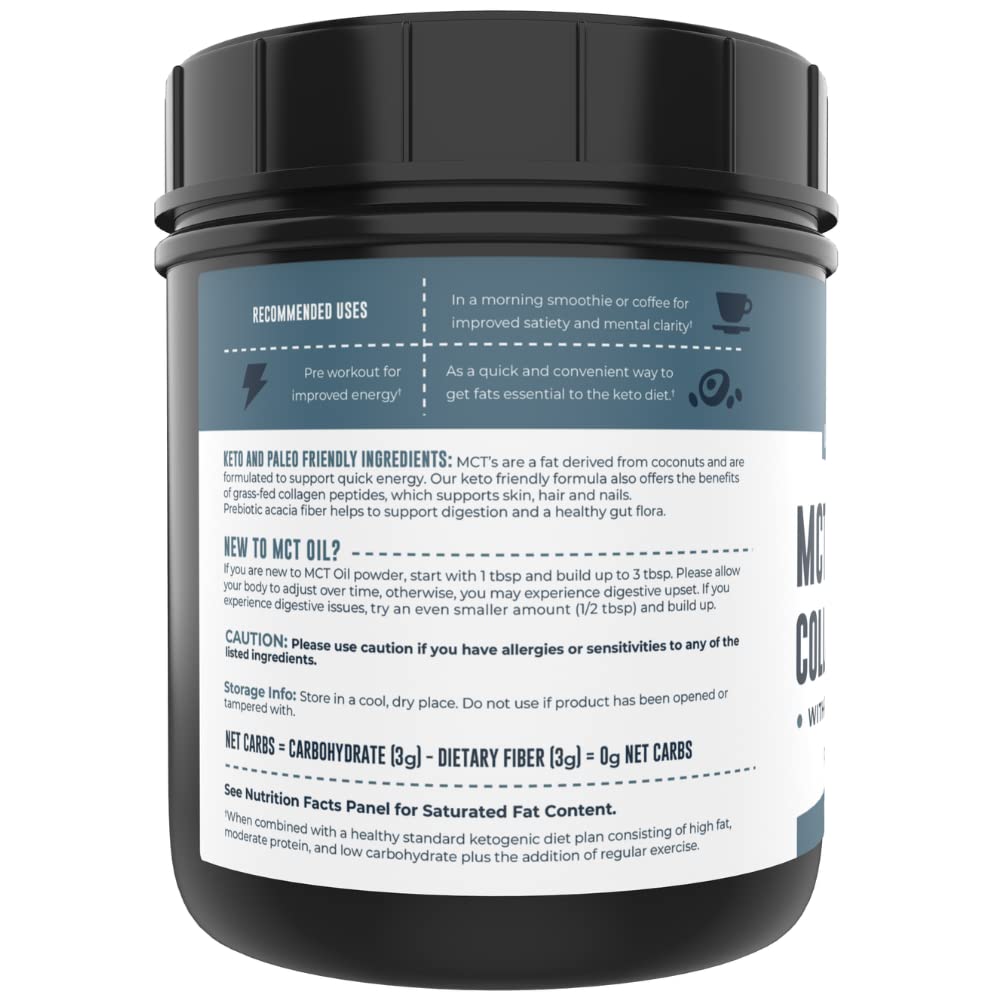 Left Coast Performance MCT Oil Powder with Acacia Fiber & Collagen Peptides – Prebiotic Collagen Protein, 10g MCTs from Coconut, Sugar Free Keto Coffee Creamer, Grass Fed, Unflavored, Gluten Free, 16 oz