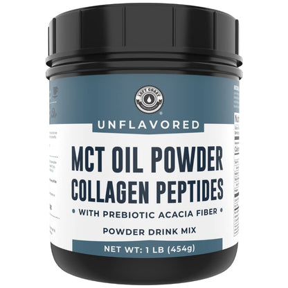 Left Coast Performance MCT Oil Powder with Acacia Fiber & Collagen Peptides – Prebiotic Collagen Protein, 10g MCTs from Coconut, Sugar Free Keto Coffee Creamer, Grass Fed, Unflavored, Gluten Free, 16 oz