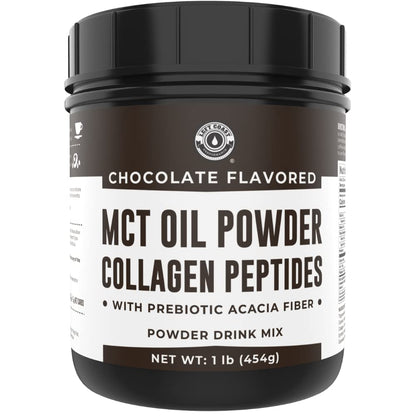 Left Coast Performance MCT Oil Powder with Acacia Fiber & Collagen Peptides – Sugar-Free Keto Chocolate Creamer, 16 oz