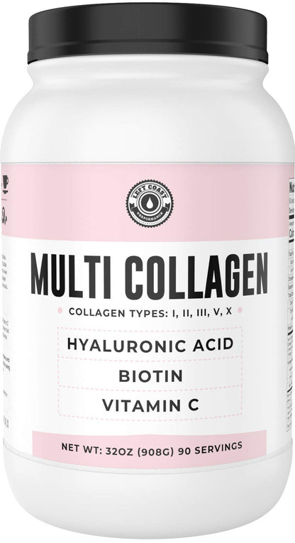 Left Coast Performance Multi Collagen Powder 2lb with Biotin, Hyaluronic Acid & Vitamin C