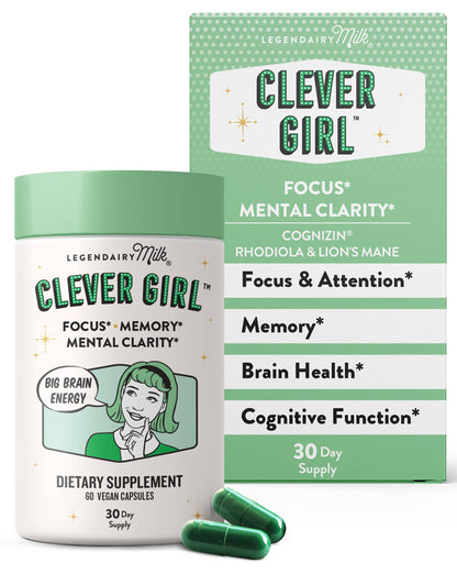 Legendairy Milk Clever Girl: Focus Support with Lion’s Mane & Citicoline | Memory & Mental Clarity for Women | 30 Servings
