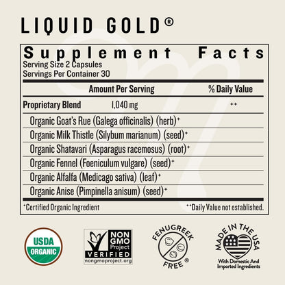 Legendairy Milk Liquid Gold Lactation Support – Organic Goats Rue, Milk Thistle, Shatavari, Fennel, Alfalfa & Anise | 60 Count (Pack of 3)