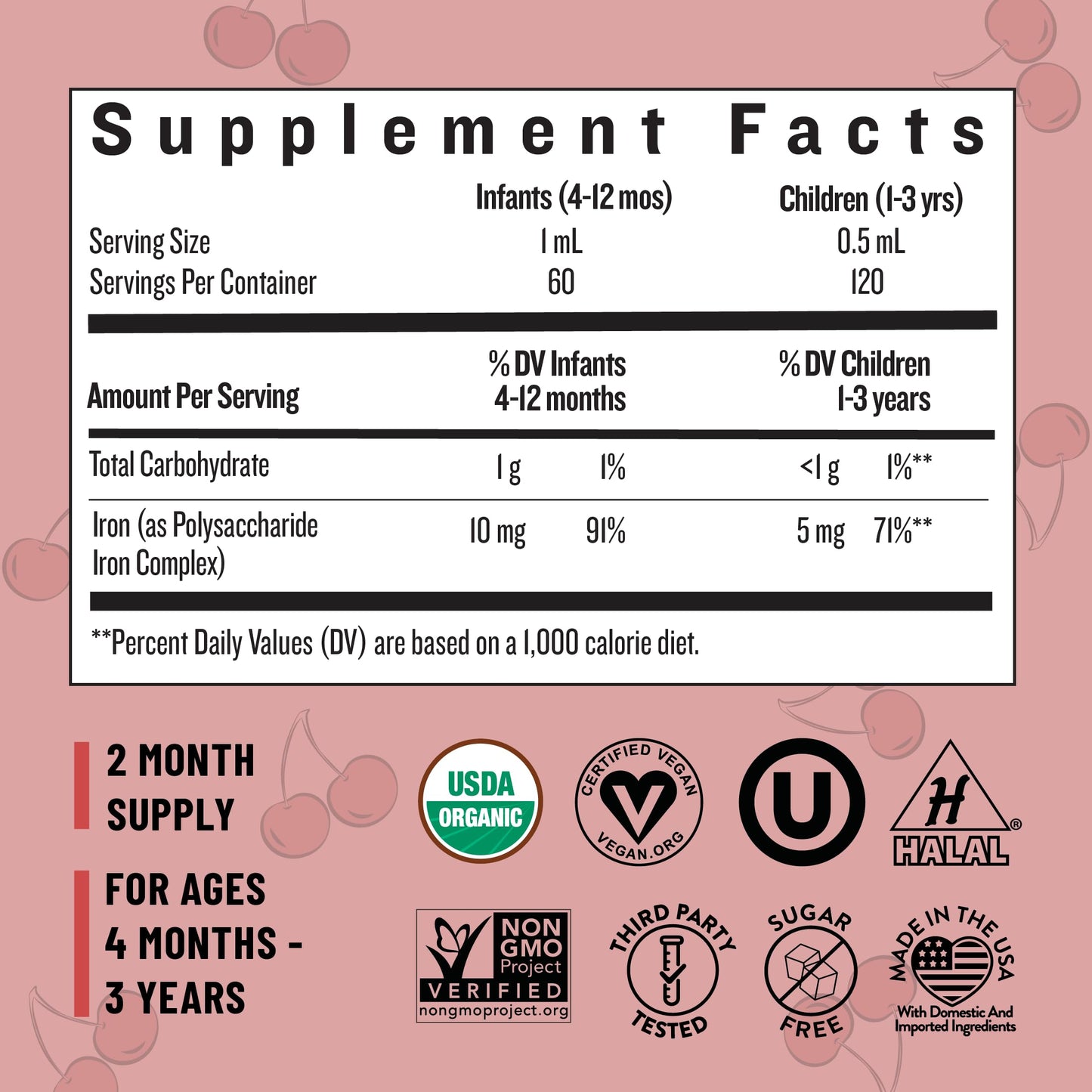 Legendairy Milk Organic Liquid Iron for Kids – Sugar Free Cherry, 60 Servings (Ages 4 Months to 3 Years)