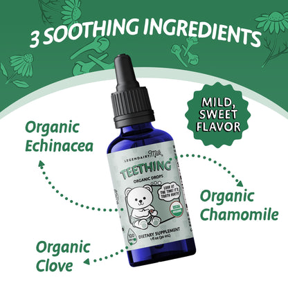 Legendairy Milk Organic Teething Drops - Baby Teething Relief Drops, Clove & Chamomile, Sugar Free, 120 Servings