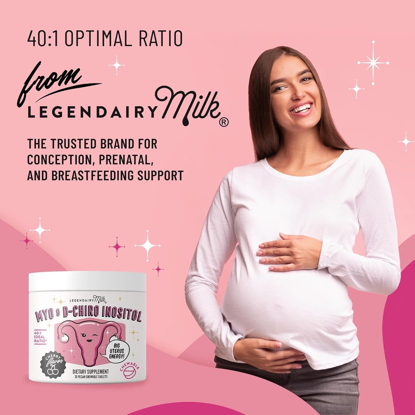 Legendairy Milk Pure Inositol Chewable Tablets 40:1 | Hormonal Balance & Fertility Support (90-Day Pack)