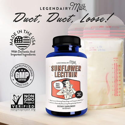 Legendairy Milk Sunflower Lecithin 1200mg – Lactation Support (200 Softgels x2, USA Made)
