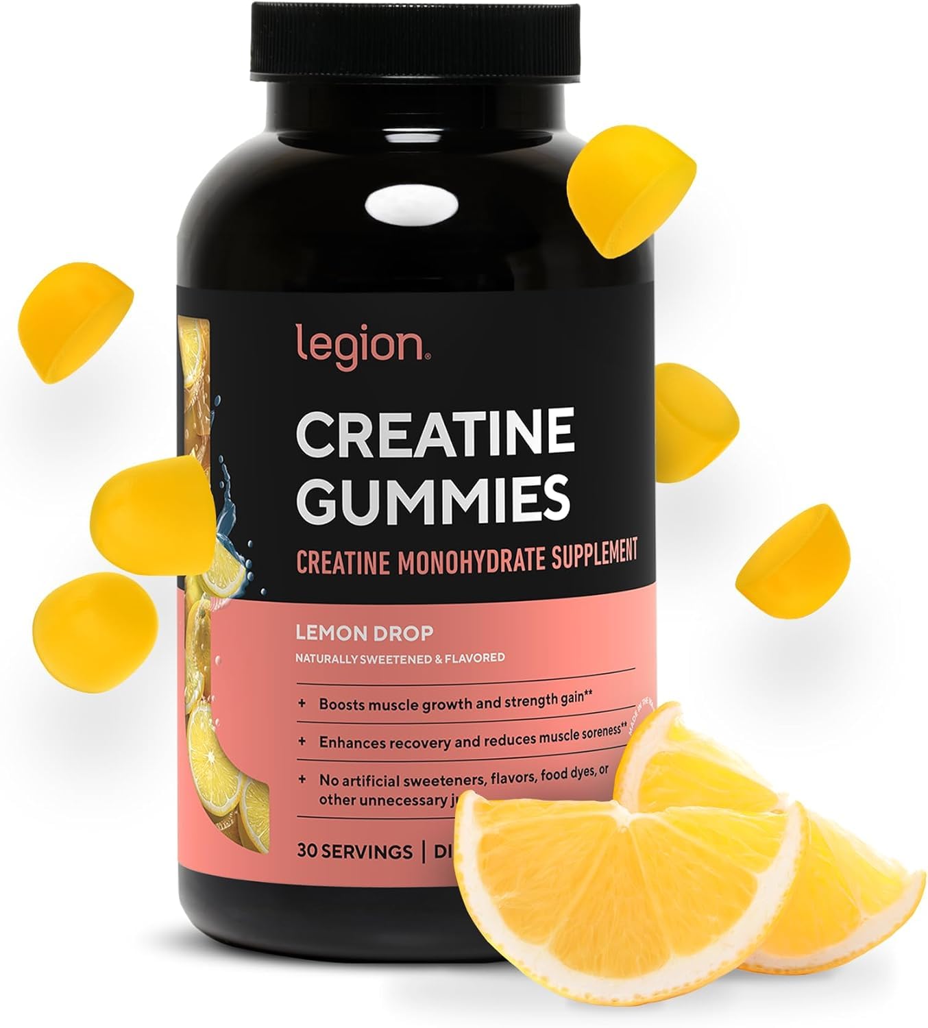 LEGION Creatine Monohydrate Gummies – Clean, Chewable Creatine for Strength & Endurance | 30 Lemon Drop Servings