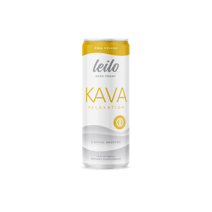 LEILO Kava Powered Pina Colada Mocktail – Sugar-Free, 12-Pack, 10 Cal Per Can, Non-Alcoholic