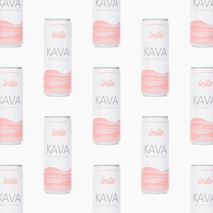LEILO Kava-Powered Sparkling Relaxation Drink | Raspberry Hibiscus 12-Pack | Non-Alc Calming Beverage
