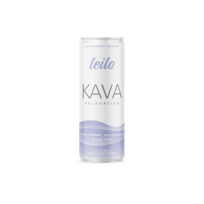 LEILO Kava Powered Sparkling Relaxation Drink – Blackberry Orange 12-Pack | Non-ALC Calming Beverage | 12 fl oz Cans