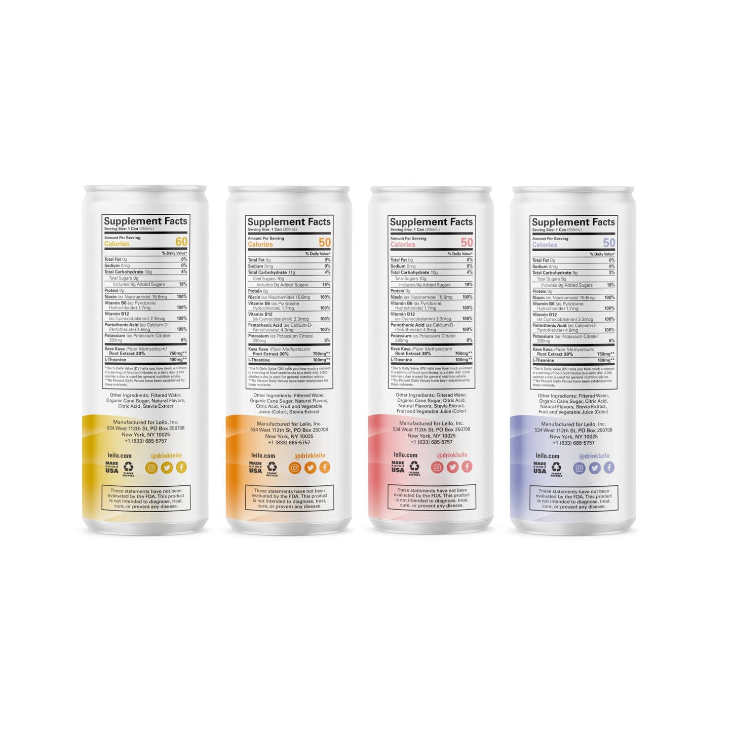 LEILO Kava Powered Sparkling Relaxation Drink | Classic Variety Pack – Raspberry Hibiscus, Tangerine Mango & BlackBerry Orange (12 x 12 oz Cans)
