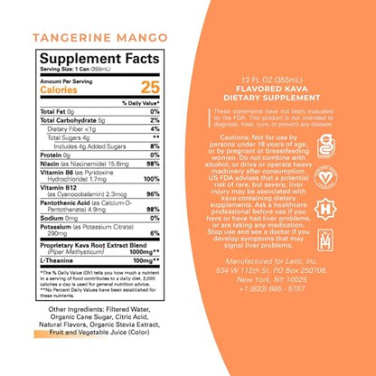 LEILO Tangerine Mango Kava Sparkling Drink – 12-Pack Non-Alc Calming Beverage