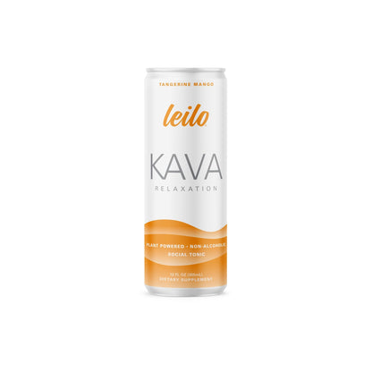 LEILO Tangerine Mango Kava Sparkling Drink – 12-Pack Non-Alc Calming Beverage