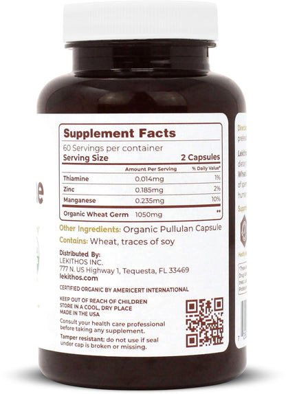 Lekithos Organic Spermidine Capsules – 120 Vegan Wheat Germ, 1050mg