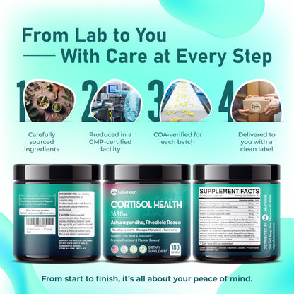 LELUMOON Ultra Cortisol Health 1630 mg – Mood & Resilience Support | Made in USA | 180 Capsules