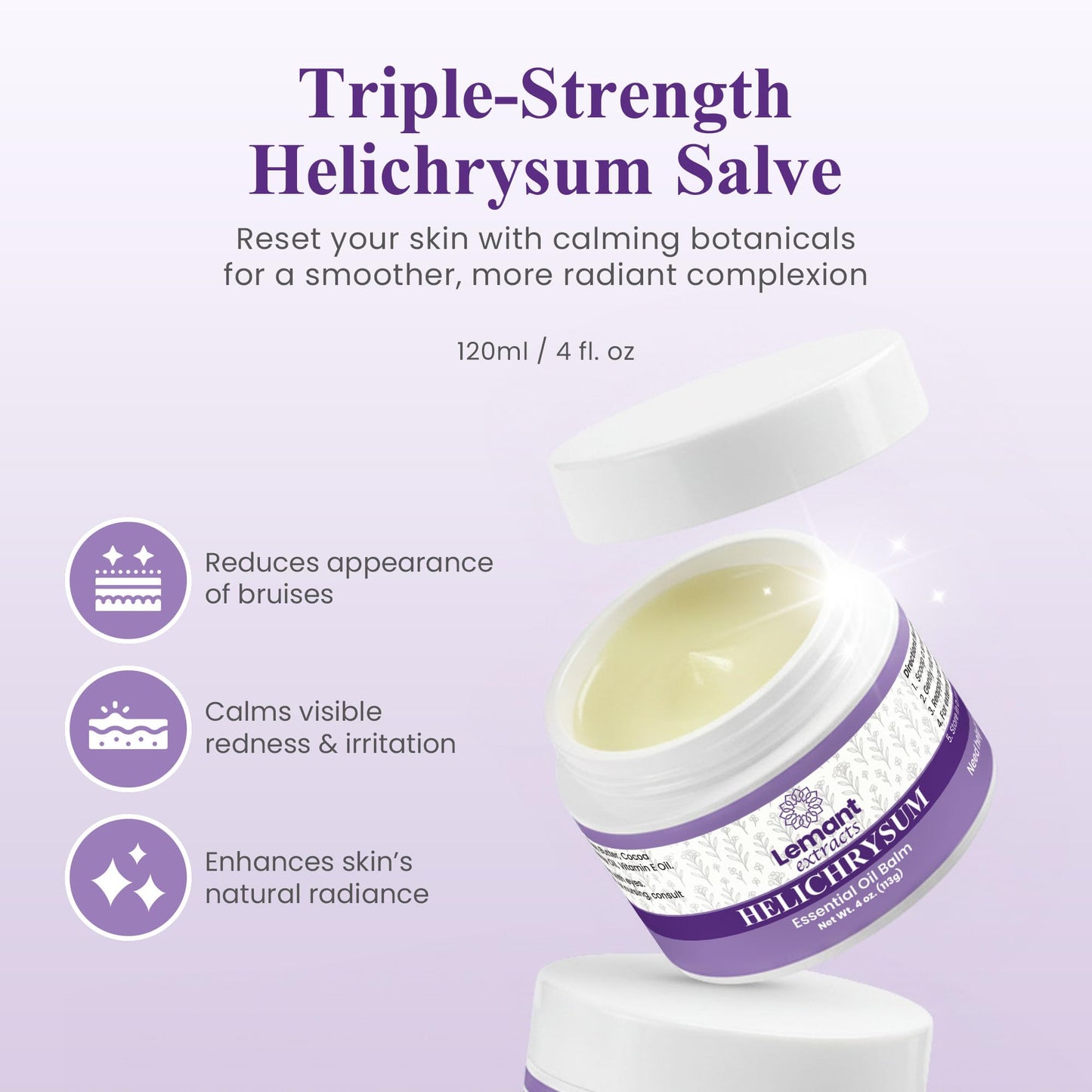 Lemant Extracts Helichrysum Balm (4 oz) – Triple Strength Helichrysum Essential Oil Salve to Reduce Bruising, Calm Redness & Support Skin Vitality (Includes One 4 oz Jar)