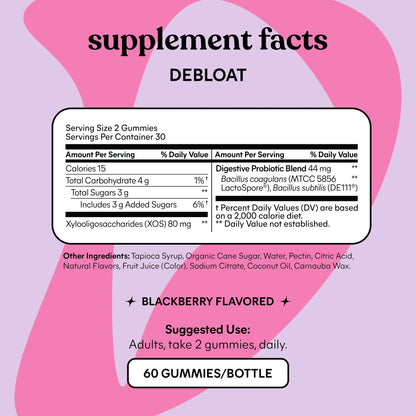 Lemme Debloat Gummies – Digestive & Gut Health Probiotics + Prebiotic, BlackBerry Flavor (60 Count) Pack of 2 | Vegetarian & Gluten Free