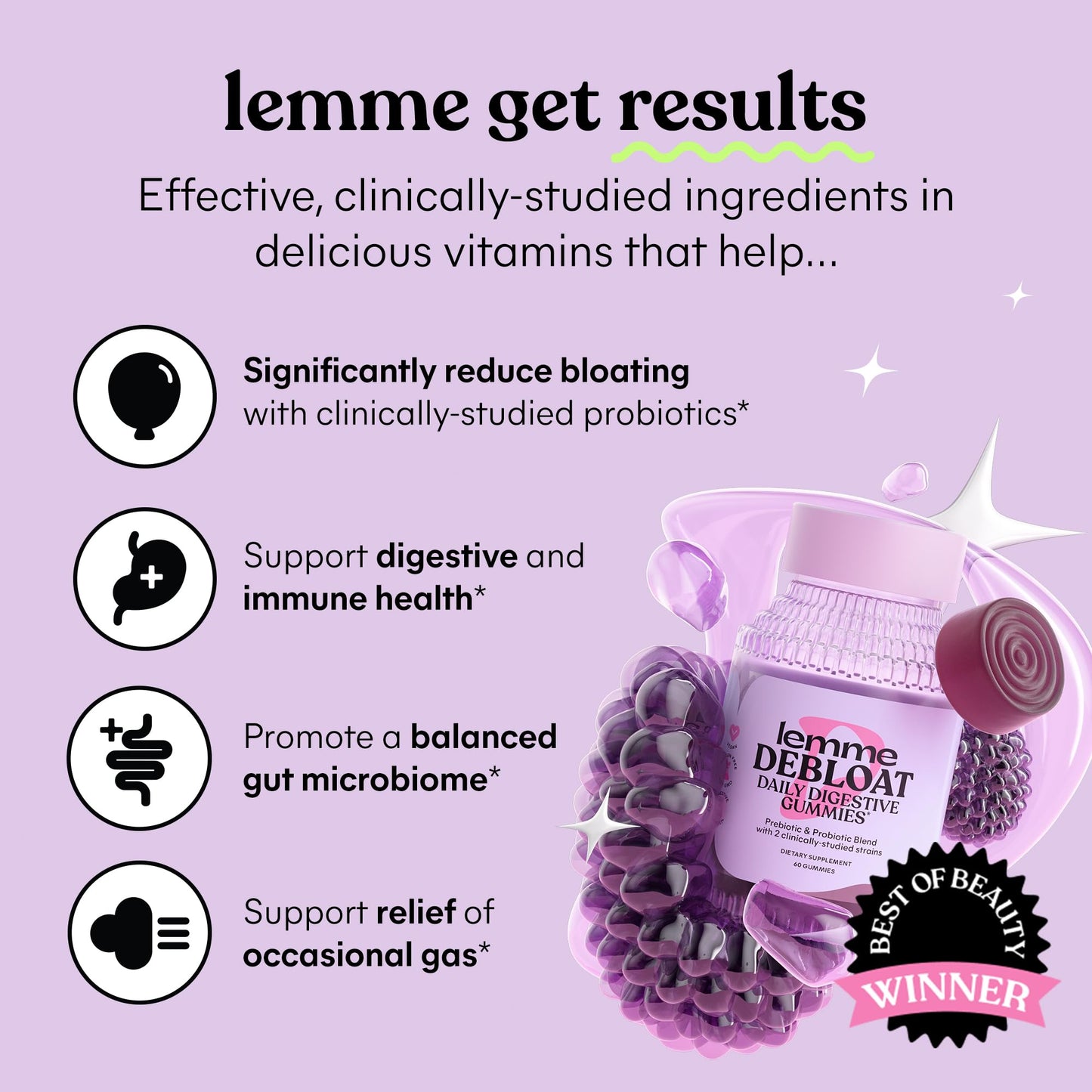 Lemme Debloat Gummies – Digestive & Gut Health Probiotics + Prebiotic, BlackBerry Flavor (60 Count) Pack of 2 | Vegetarian & Gluten Free