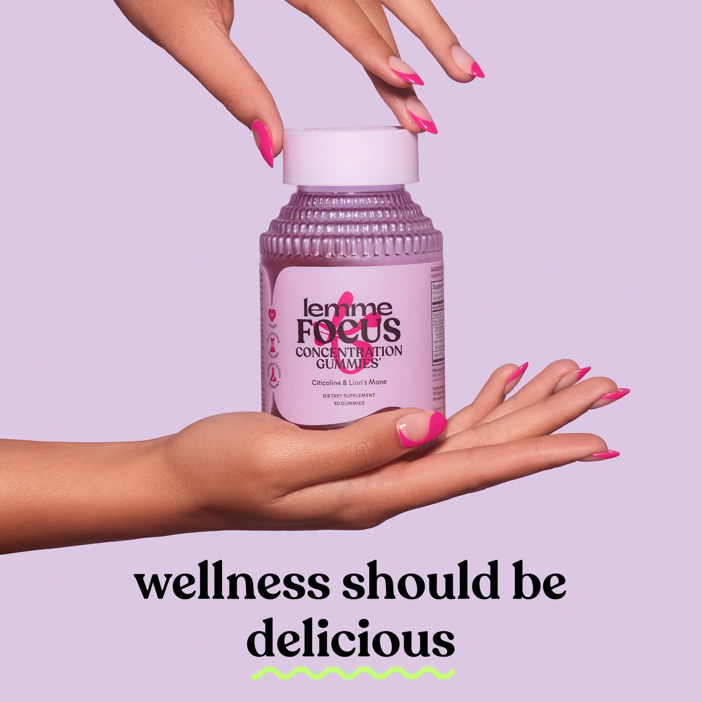 Lemme Focus Gummies – Cognizin, Lion’s Mane & B12 for Focus (50ct, Strawberry)