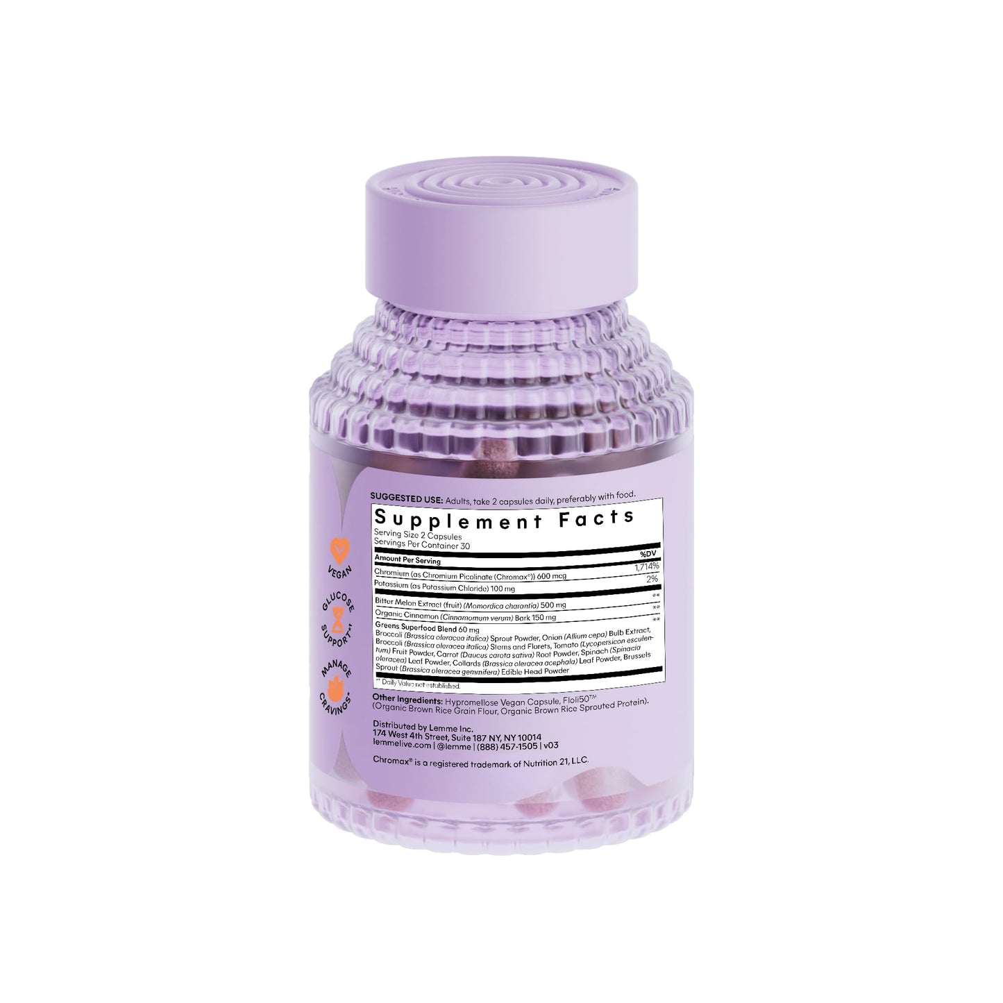 Lemme Curb Cravings & Weight Management – 30-Day Supply with Chromax Chromium Picolinate, Bitter Melon & Greens Blend