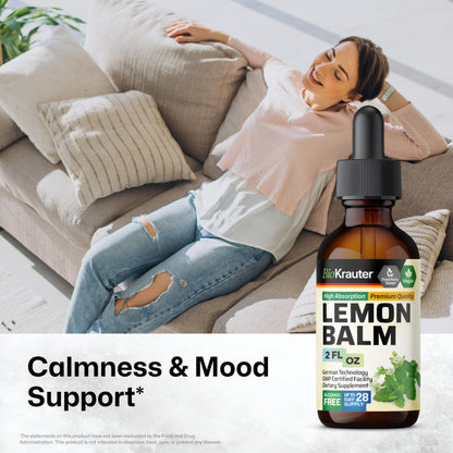 BIO KRAUTER® Lemon Balm Tincture 680 mg – Pure Vegan Melissa Officinalis Extract, 2 Fl Oz, 28 Days of Supply, Calming Sleep Support