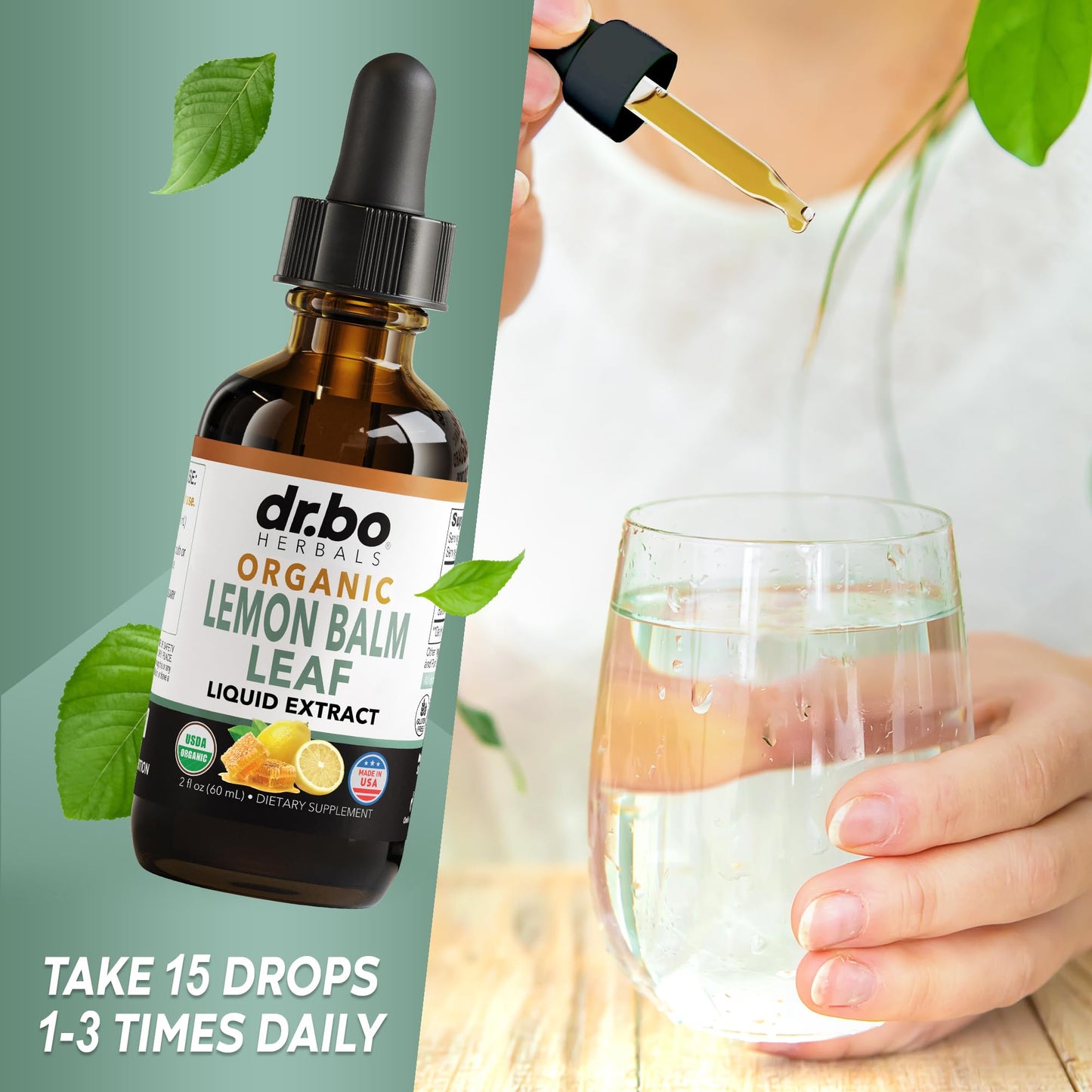 Organic Lemon Balm Extract Tincture – Calm Relaxation Drops (Vegan, 2oz)
