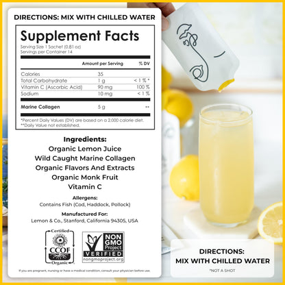 LEMON & CO. Liquid Collagen for Women – 5000mg Marine Collagen, Organic Lemon & Vitamin C