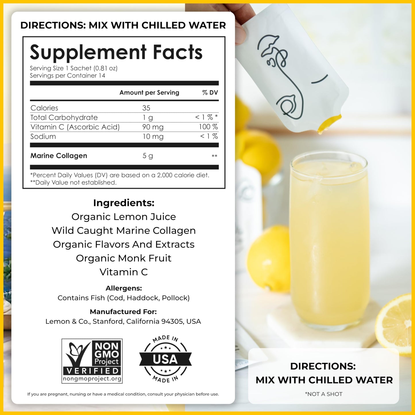 LEMON & CO. Liquid Collagen for Women – 5000mg Marine Collagen, Organic Lemon & Vitamin C