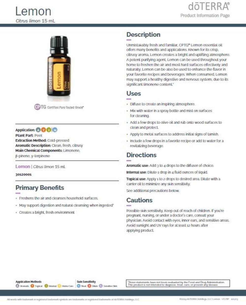 DoTerra Lemon Essential Oil 15 mL | Cold-Pressed Citrus Oil