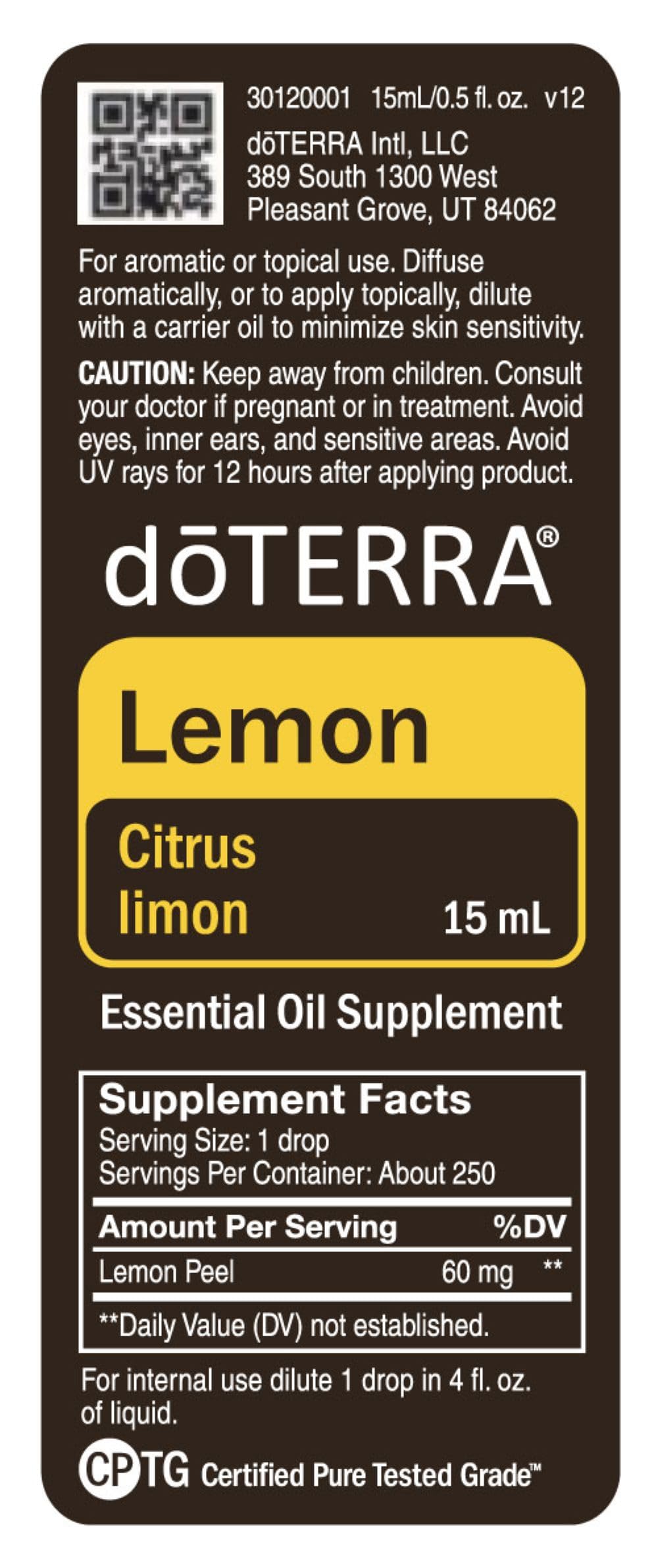 DoTerra Lemon Essential Oil 15 mL | Cold-Pressed Citrus Oil