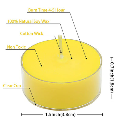DEYBBY Lemon Scented Soy Wax Tealight Candles – 24-Pack, 4-Hour Burn