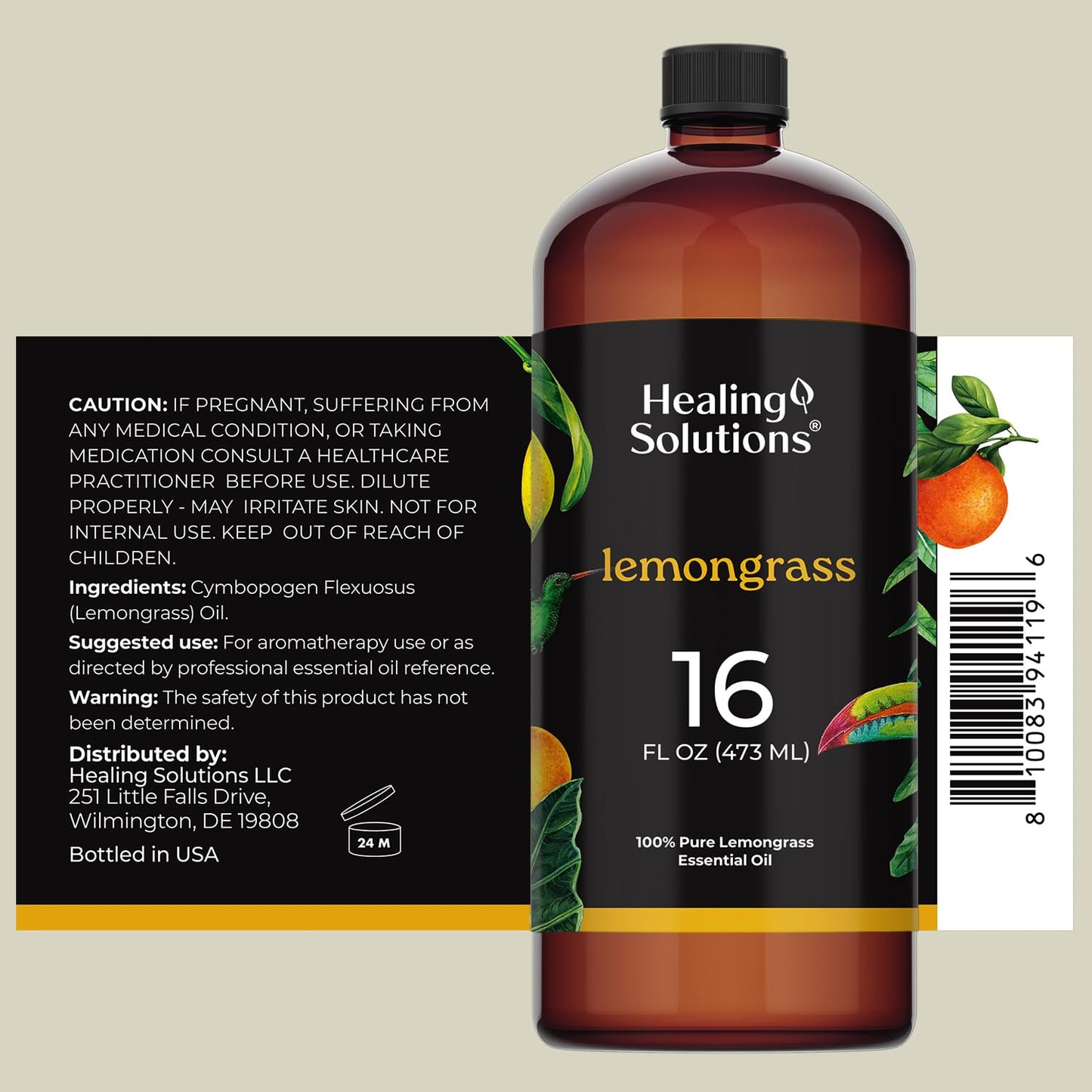Healing Solutions Lemongrass Essential Oil 16oz – 100% Pure, USA Made