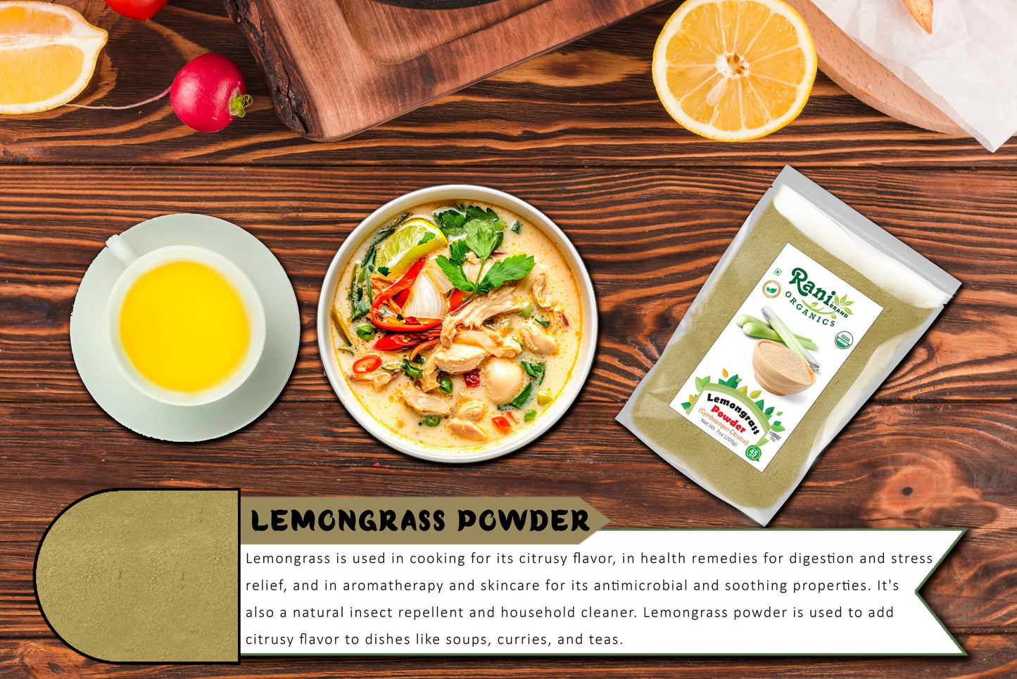 Rani Organic Lemongrass Powder (7oz/200g) – USDA Organic, Kosher, Gluten Free