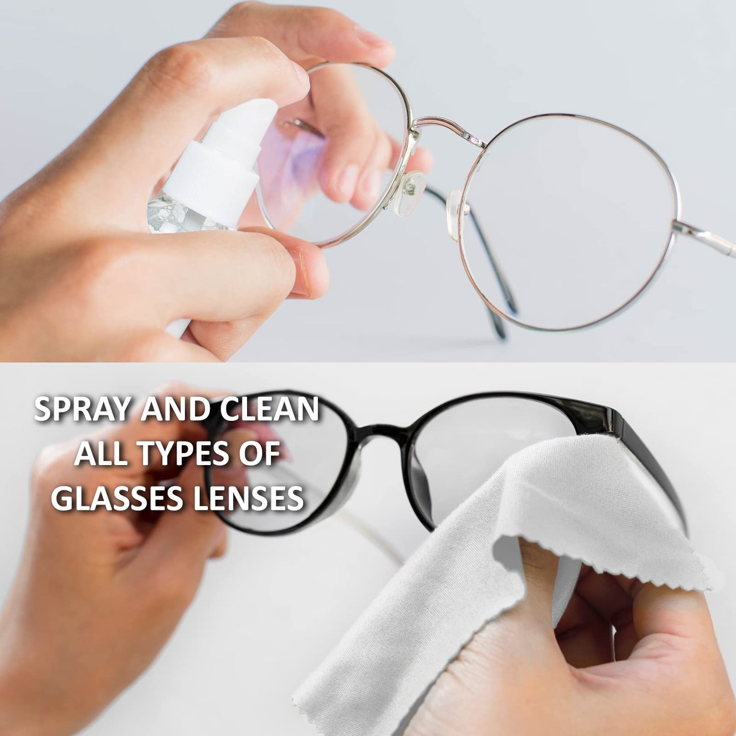 Lens Cleaner Spray Kit – 2 Eyeglass Bottles + 4 Microfiber Cloths | Streak-Free, Safe for Eyewear & Electronics