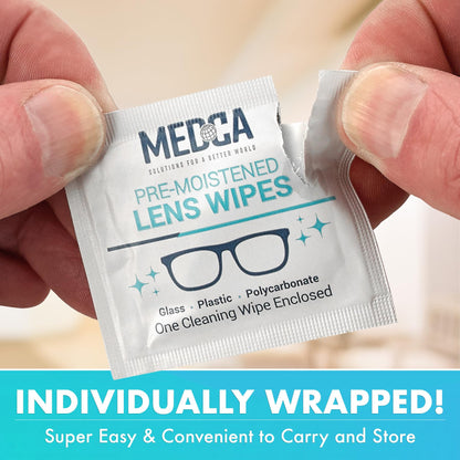 Premoistened Lens Cleaning Wipes - Pack of 200 | Quick Drying, Streak-Free | MEDca
