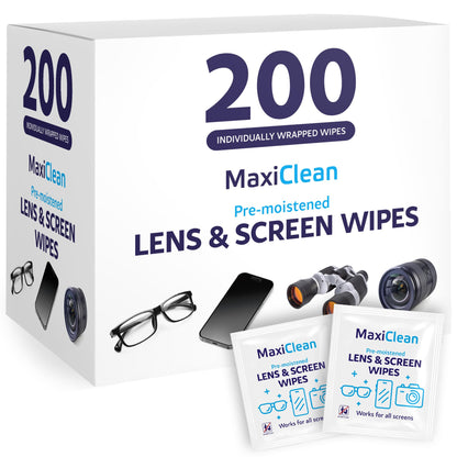 Lens Wipes for Eyeglasses – 200 Pre-Moistened Wipes | Glasses Cleaner for Eyewear, Sunglasses, Cameras, Screens