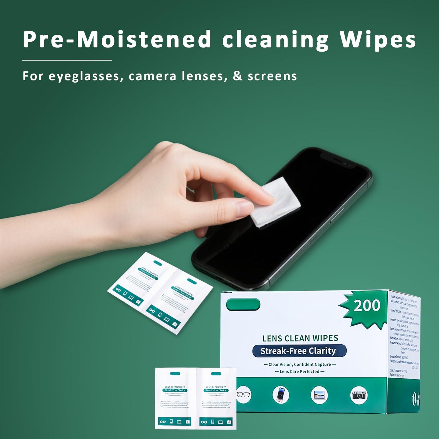 Eye Glasses Cleaner Wipes – Lens Wipes for Glasses & Sunglasses – 200PCS, Individually Wrapped