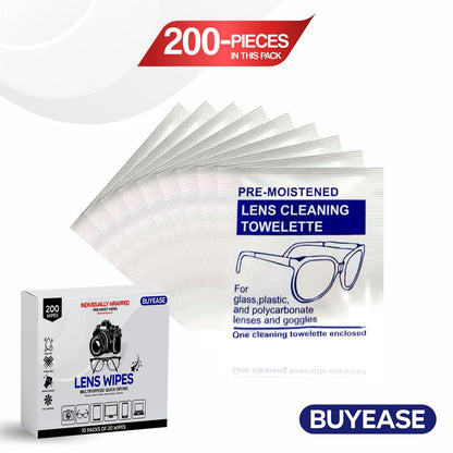 Cleaning Wipes Multipurpose Lens Wipes Pack of 200 – Glasses, Cameras & Screens Cleaner