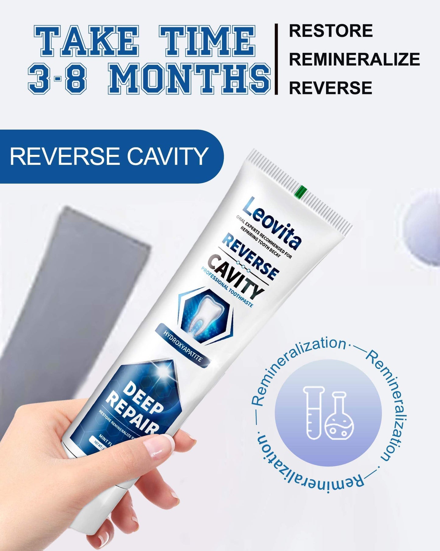 Leovita Cavity Reversing Toothpaste for Adults | Hydroxyapatite Remineralizing, Fluoride & SLS Free | 3.52 oz
