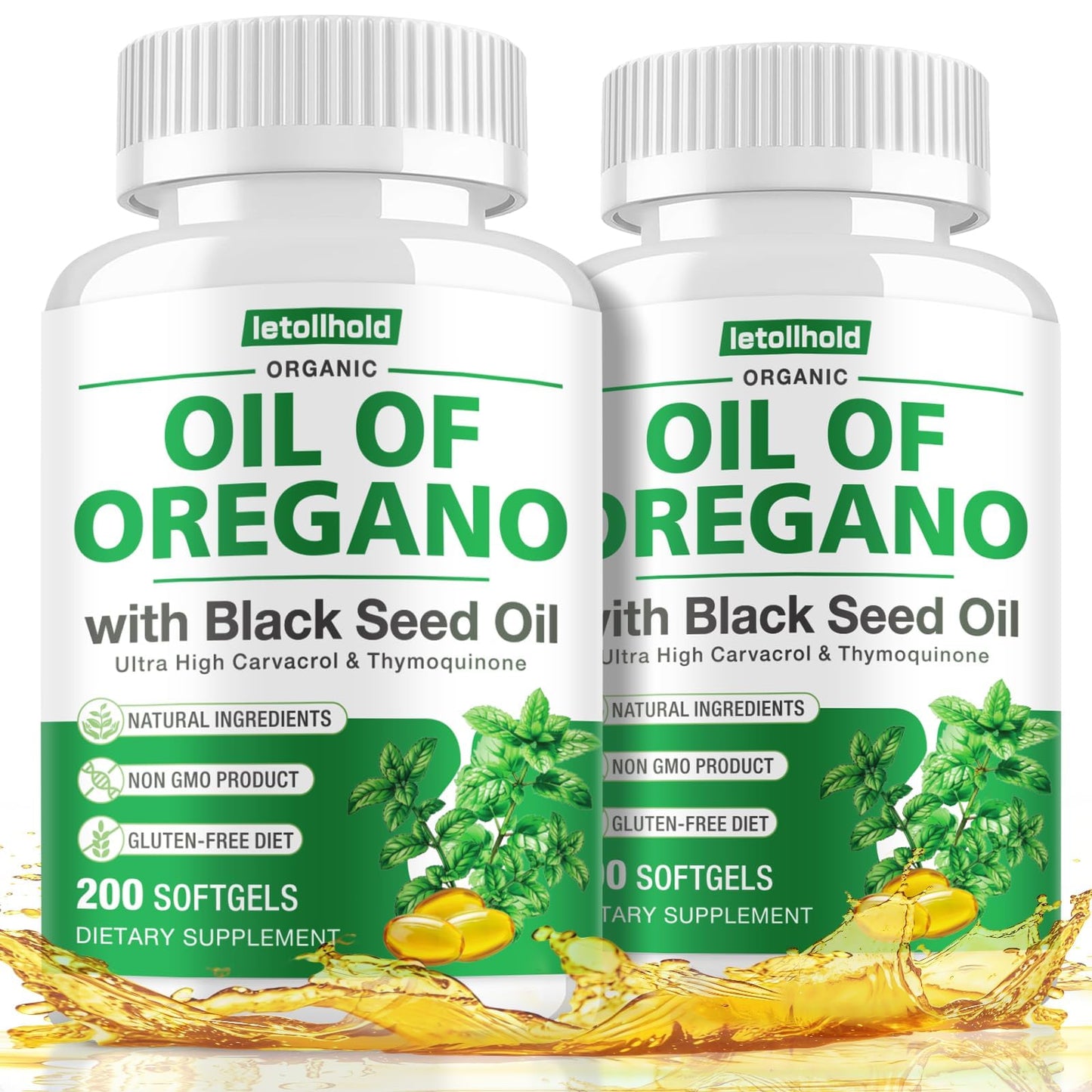 Letollhold Oil of Oregano with Black Seed Oil Softgels – 400 Count, Organic, High Carvacrol, Immune & Antioxidant Support