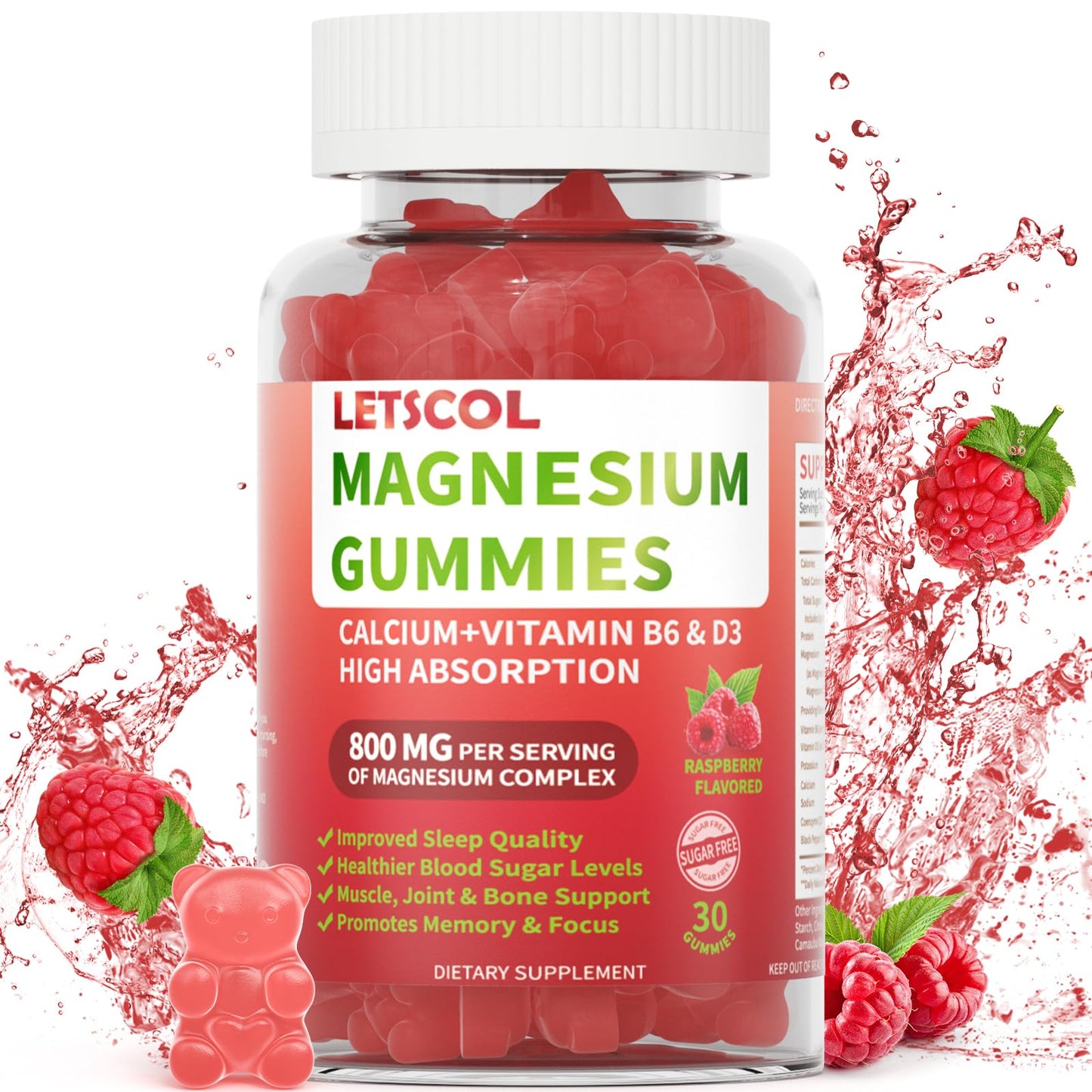 LETSCOL Magnesium Glycinate Gummies 800mg – Sugar Free, Sleep & Calm Support (Adults & Kids)